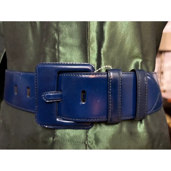 Runway Ralph Lauren Collection Blue Art Deco Wide Leather Belt S Italy